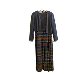 Karin Stevens dress cardigan two piece set size 12‎ blue pattern vintage